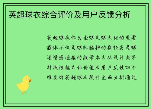 英超球衣综合评价及用户反馈分析